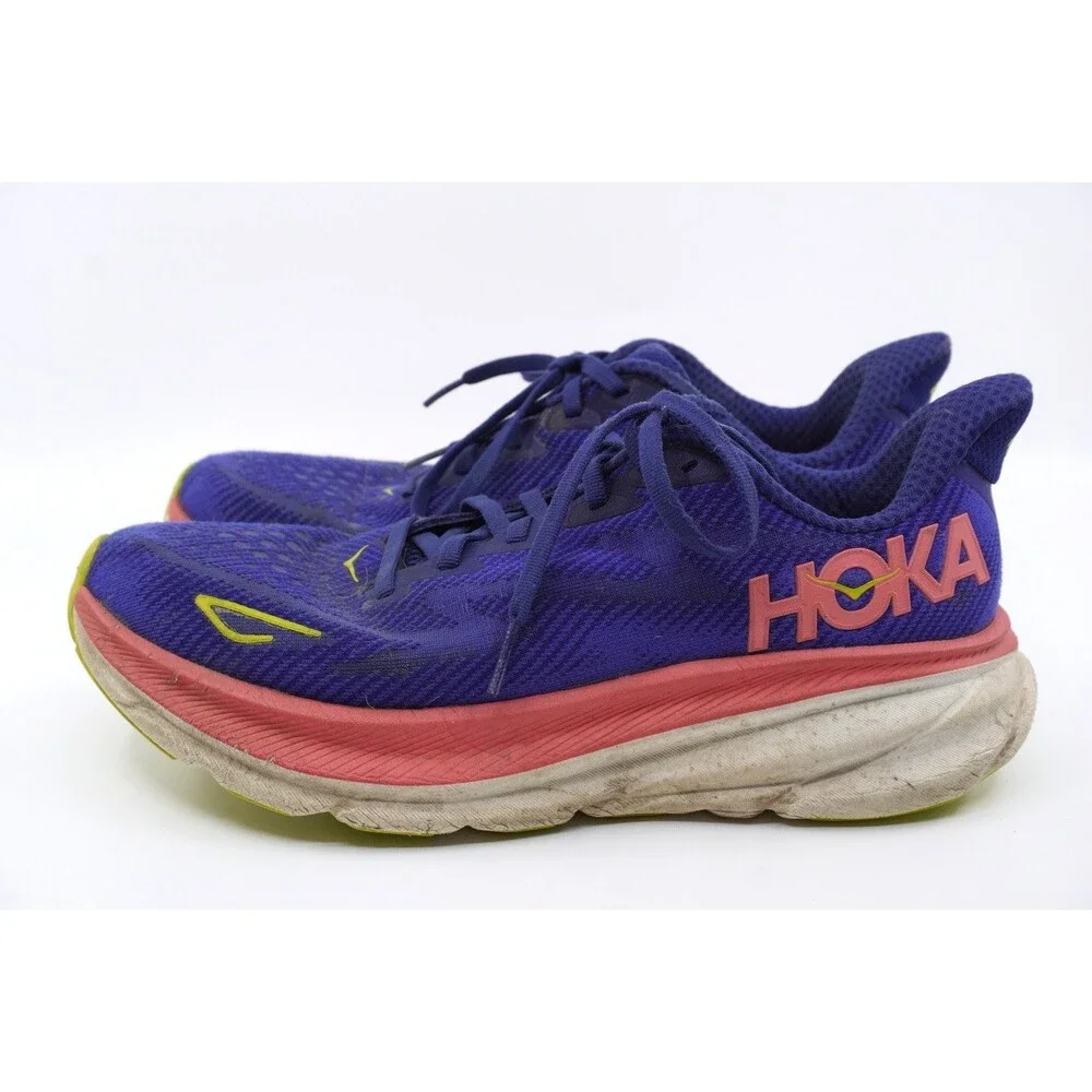 HOKA Womens Clifton 9 Size 9 B Blue Evening Sky Coral Running Sneakers